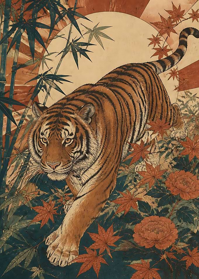Tiger in Traditional Japanese Art Style
