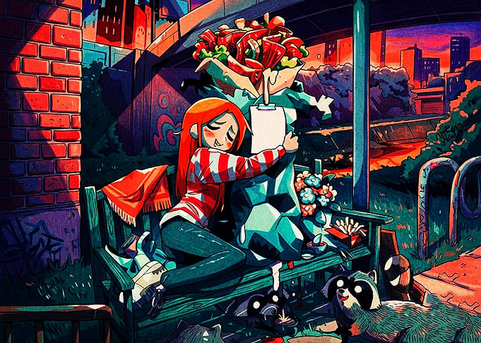 Ramona Flowers Hugging Giant Sub Sandwich