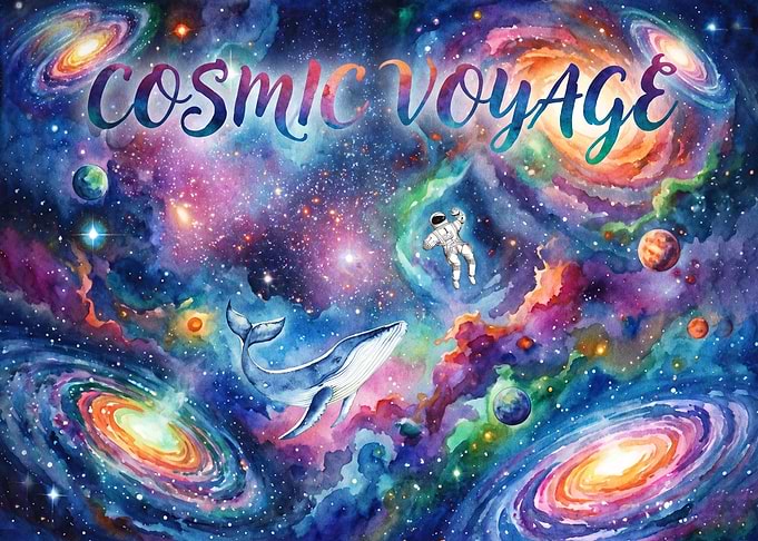 Cosmic Voyage Space Whale Astronaut Art
