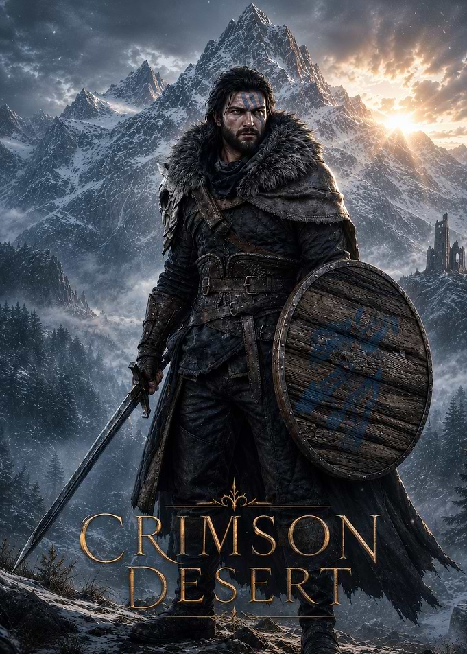 Crimson Desert Warrior in Snowy Mountains