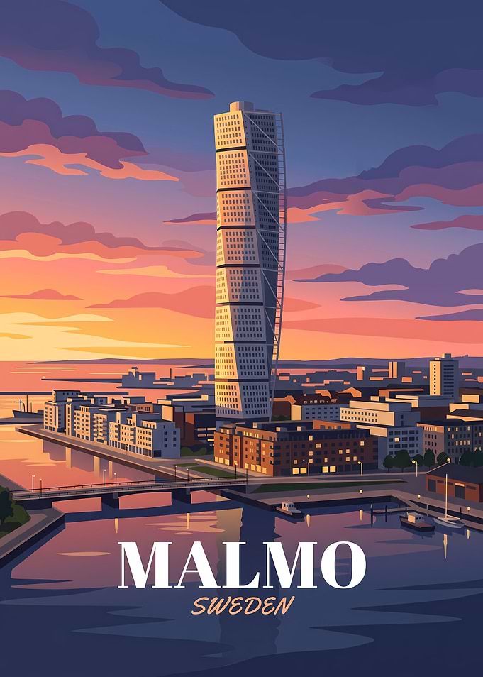 Malmo Sweden Turning Torso Travel Poster