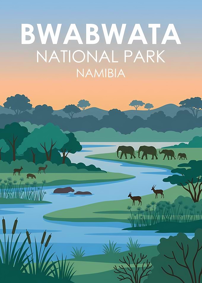 Bwabwata National Park Namibia Travel Poster