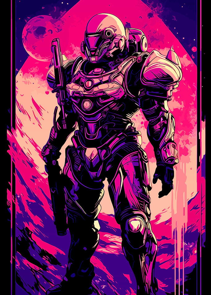 Neon Cybernetic Space Soldier Poster
