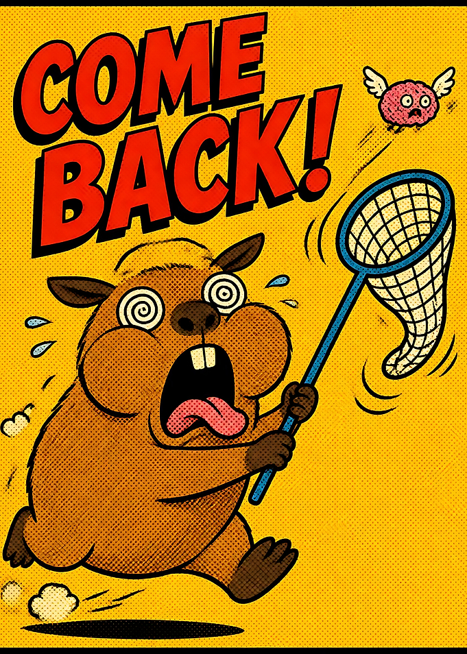 Funny Capybara Chasing Flying Brain