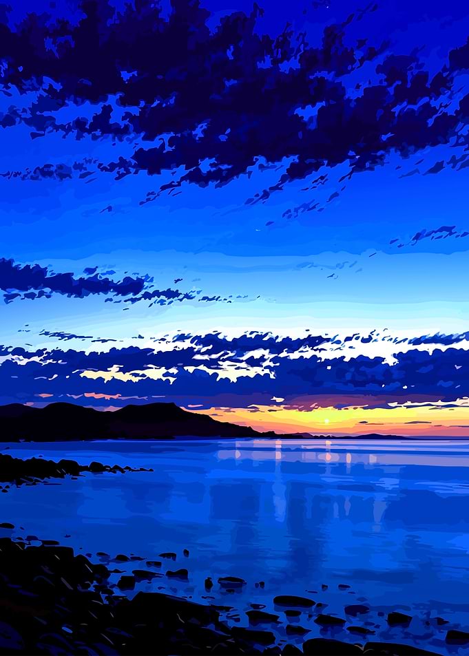 Serene Blue Sunset Over Ocean