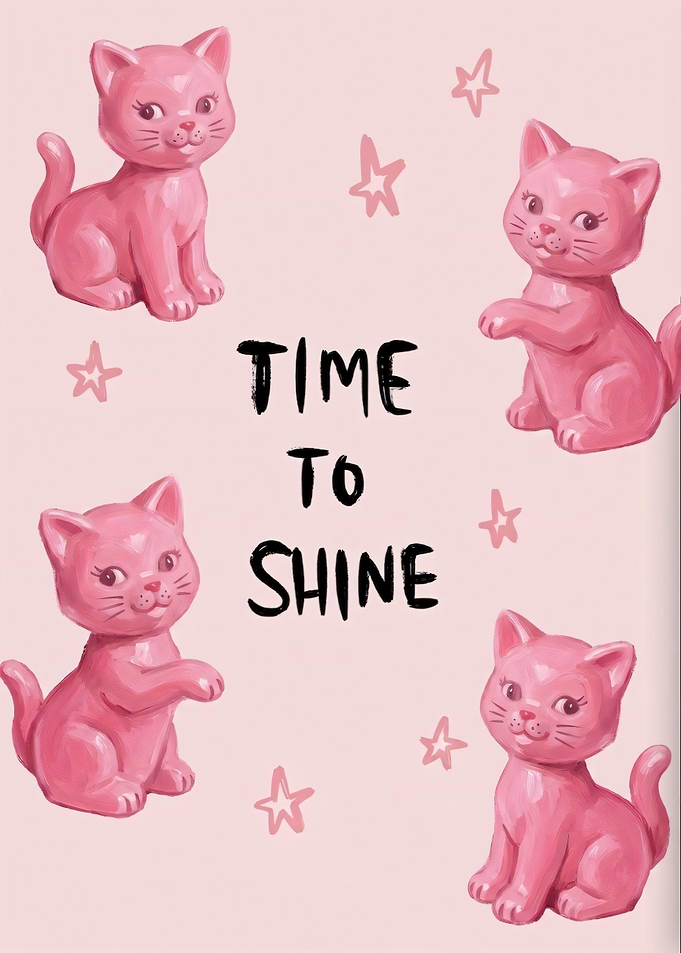 Time to Shine Pink Cat Illustration