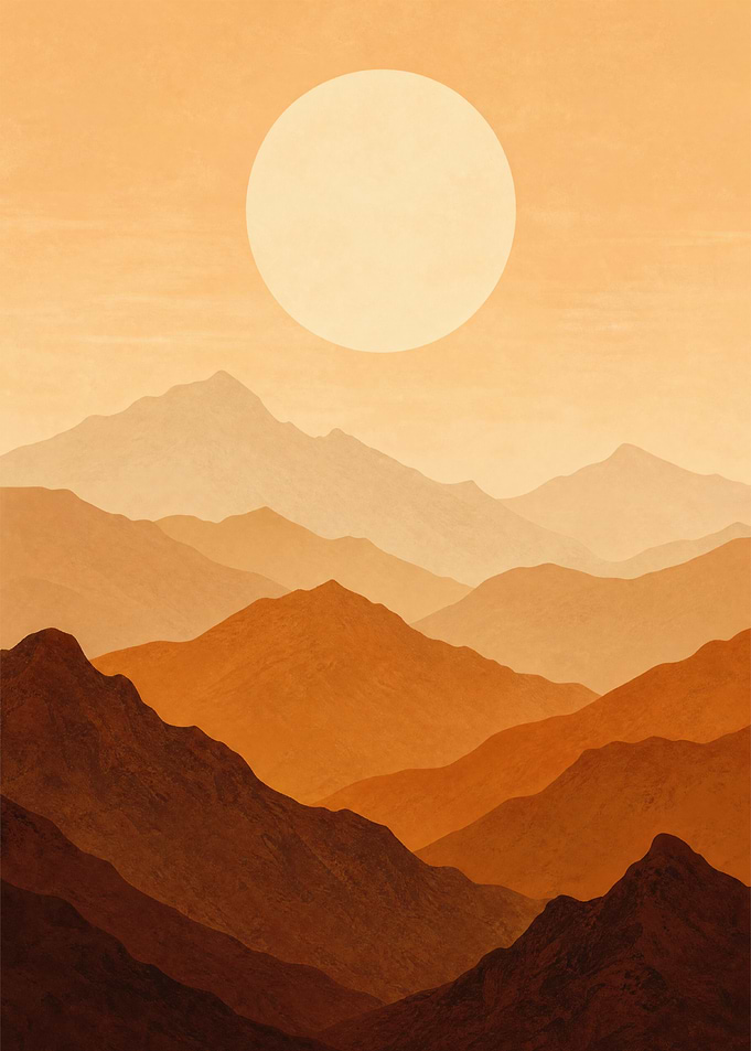 Minimalist Orange Mountain Sunset Landscape