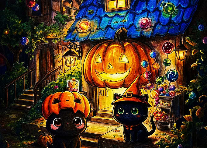 Cute Halloween Cats with Pumpkins