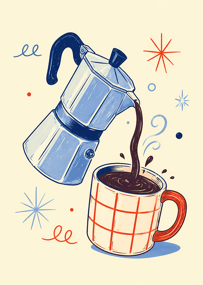 Moka Pot Pouring Coffee Illustration