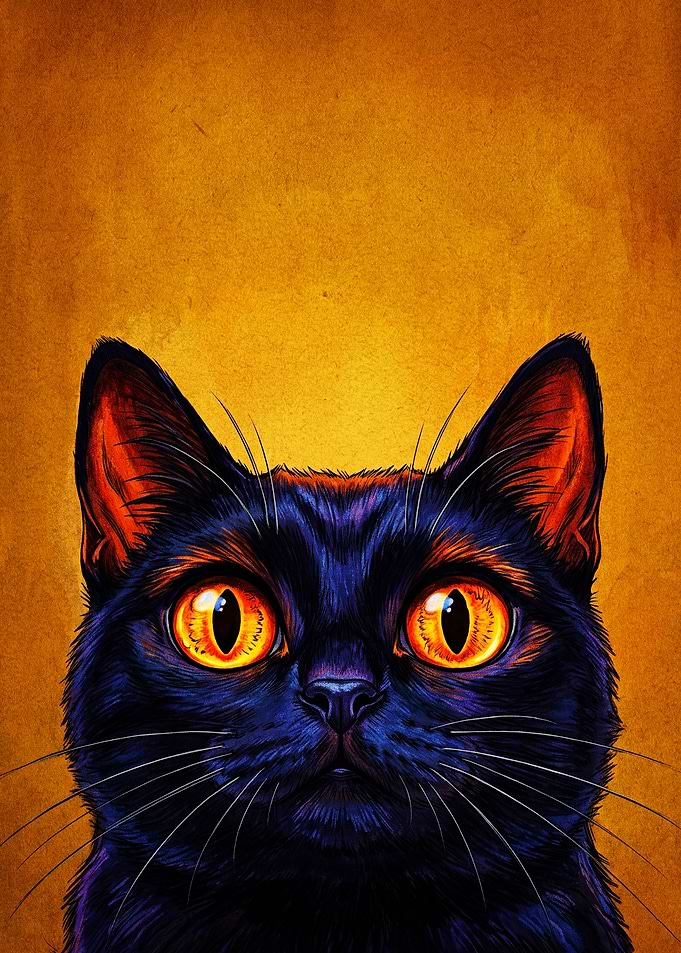 Intense Black Cat Portrait