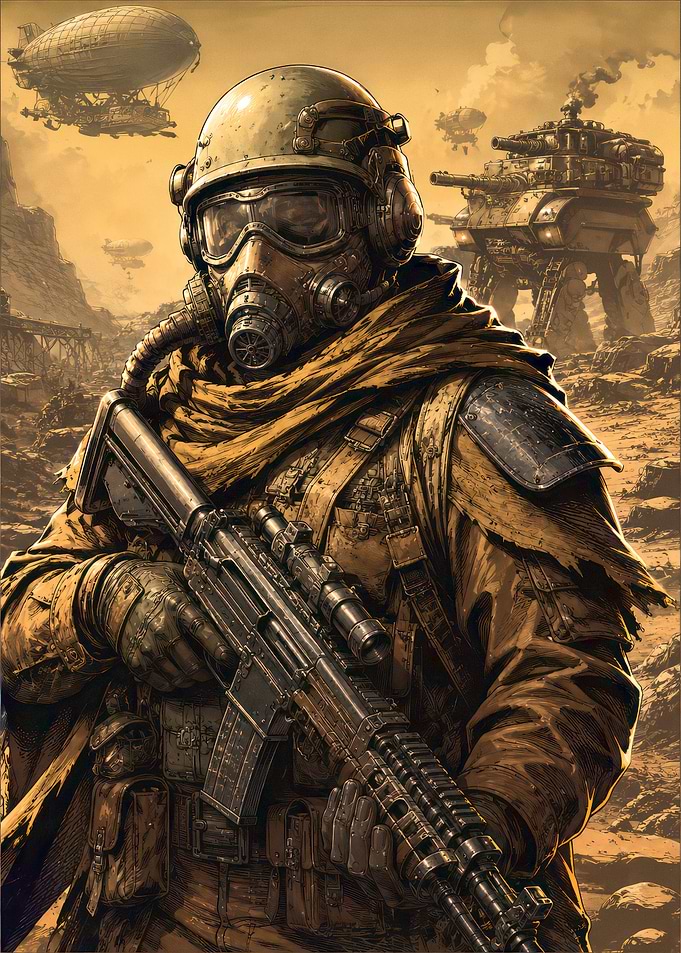 Post-Apocalyptic Soldier with War Machine