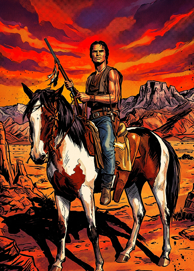 Western Cowboy Riding Horse at Sunset