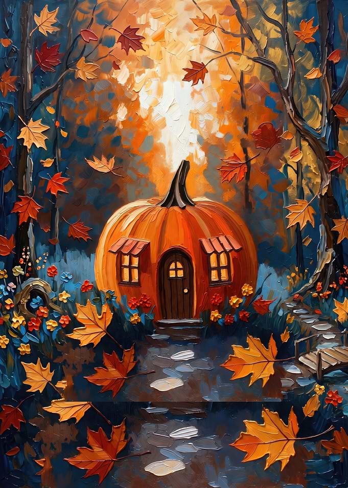 Whimsical Pumpkin House in Autumn Forest