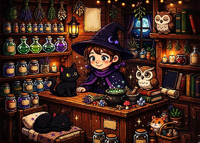 Cute Witch in Her Magical Shop
