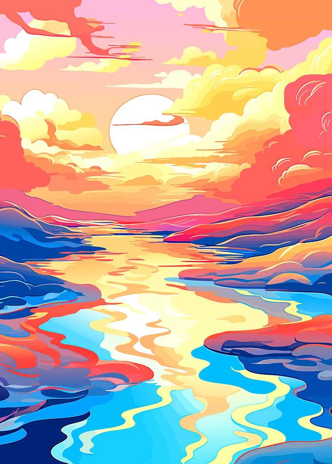 Vibrant Abstract Sunset Landscape