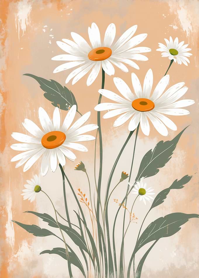 Vintage Style Daisy Flower Illustration