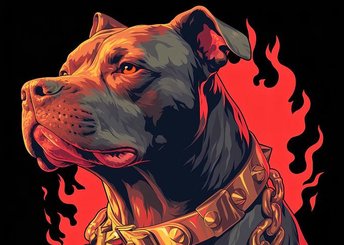Fiery Pitbull Portrait Illustration