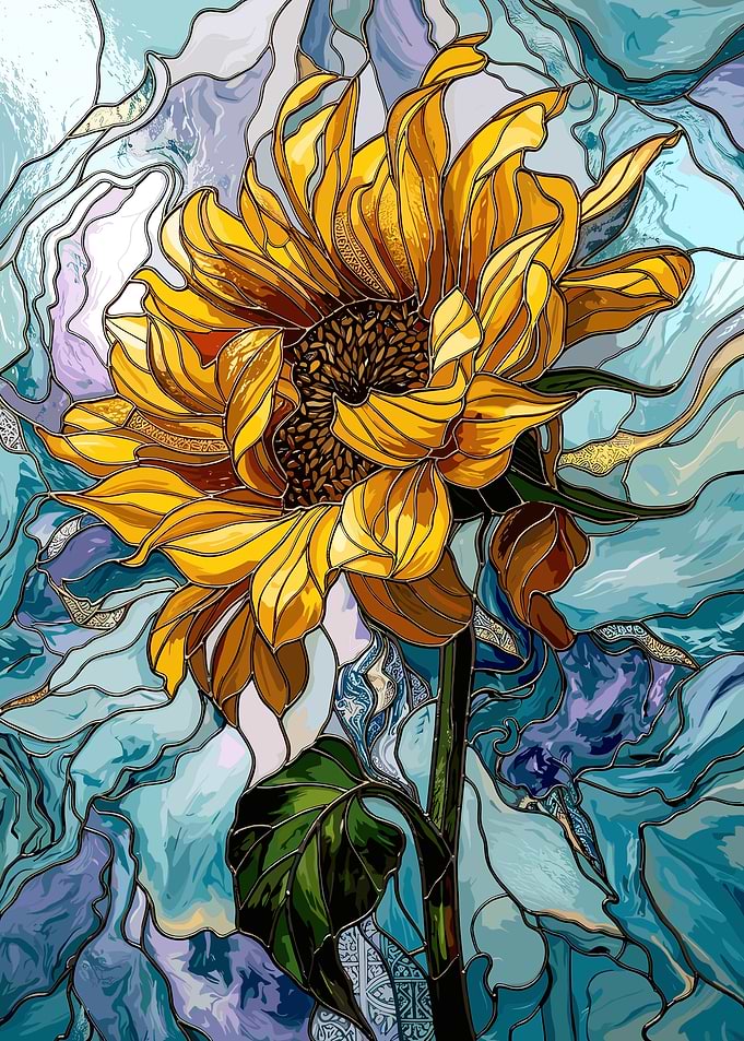 Stained Glass Sunflower Art
