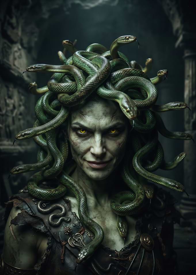 Medusa Portrait with Serpent Hair
