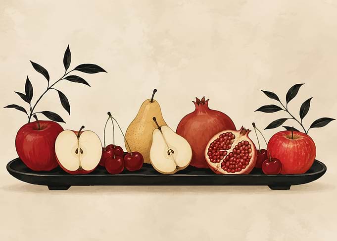 Still Life Fruit Platter Illustration