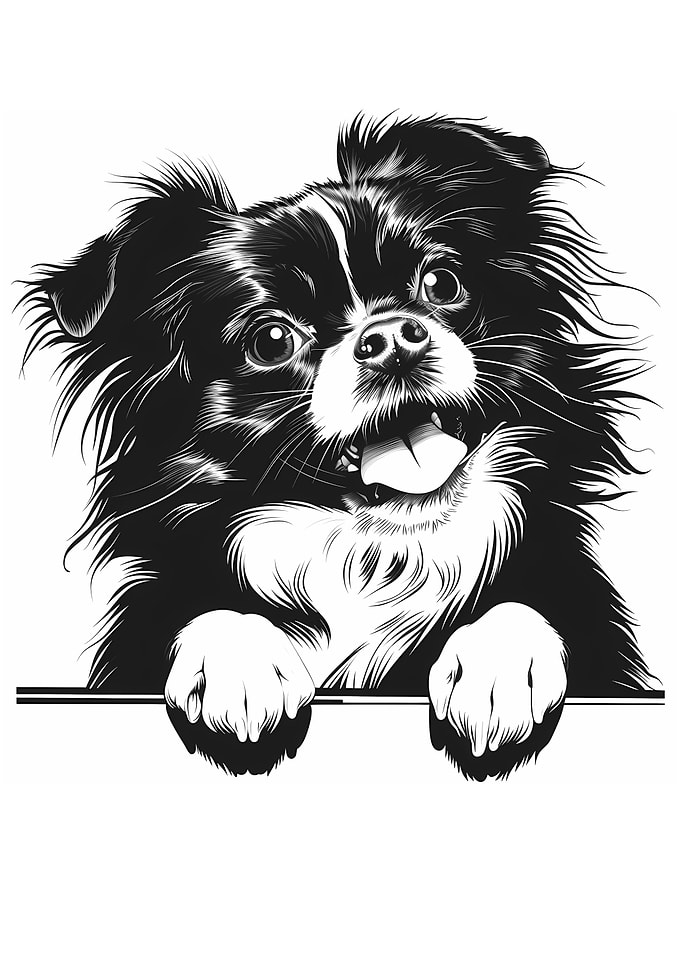 Black and White Tibetan Spaniel Illustration