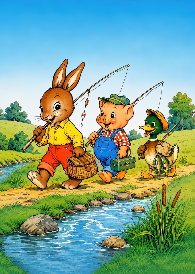 Animal Friends Going Fishing