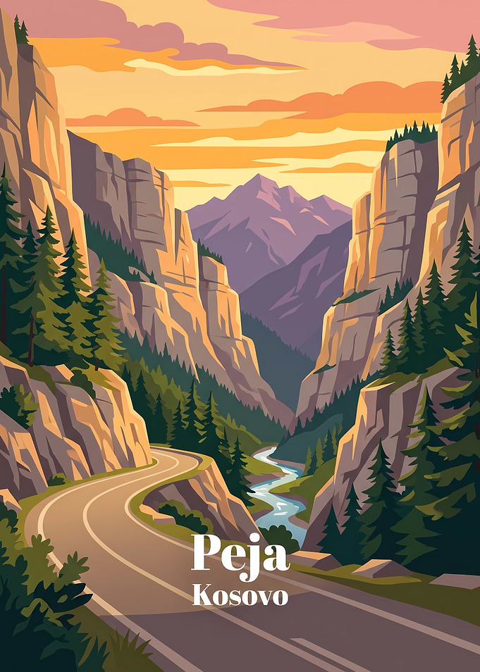 Peja Kosovo Mountain Landscape Travel Poster