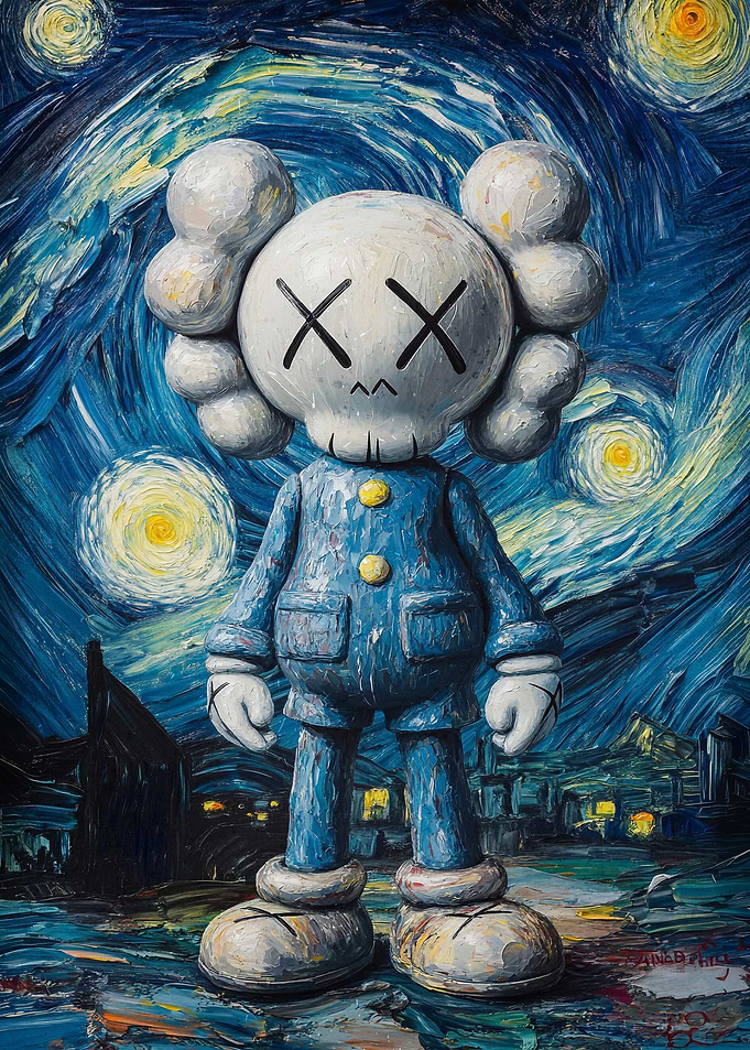 KAWS Companion in Starry Night Style