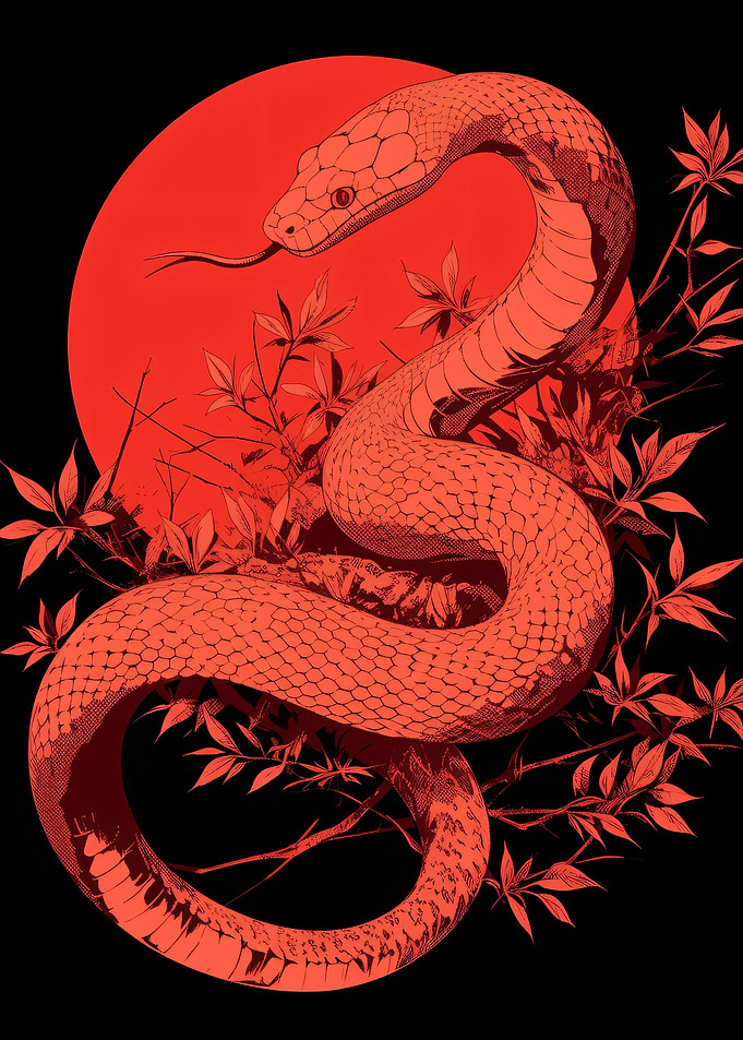 Red Snake and Sun Illustration