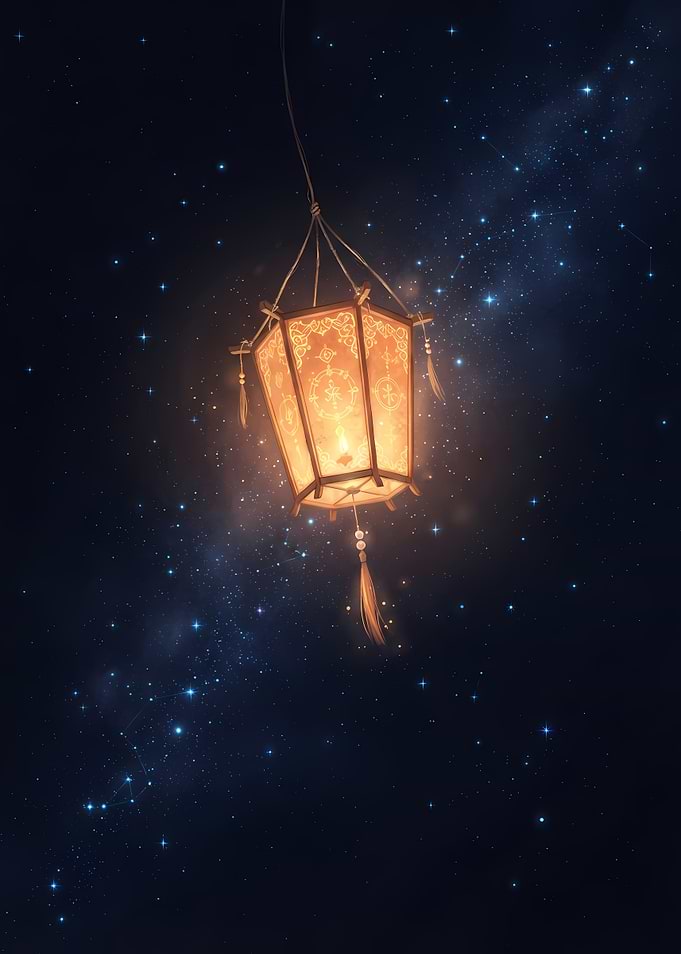 Glowing Lantern in Starry Night Sky