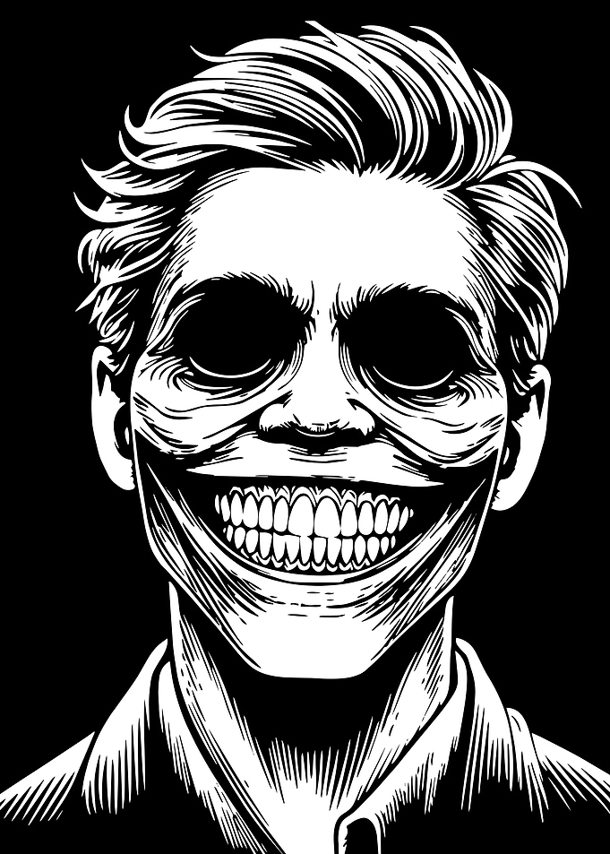 Creepy Grinning Man Black and White