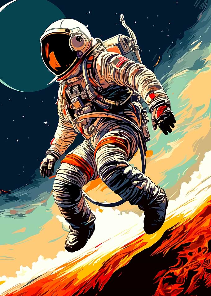 Astronaut Floating Above Fiery Planet