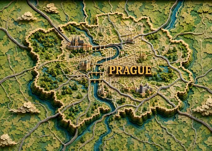 Prague 3D Layered Paper Cut Map
