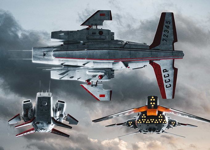 Soviet-Themed Sci-Fi Spaceship Fleet