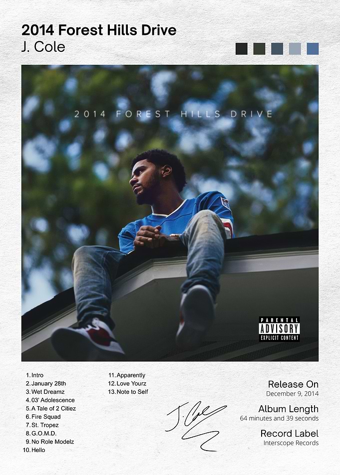 J. Cole 2014 Forest Hills Drive Poster