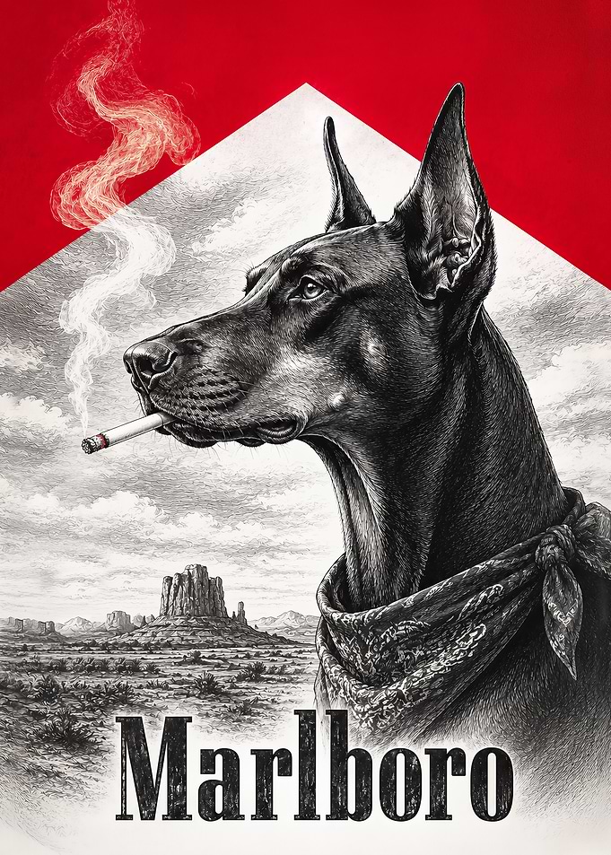 Doberman Marlboro Western Poster Art
