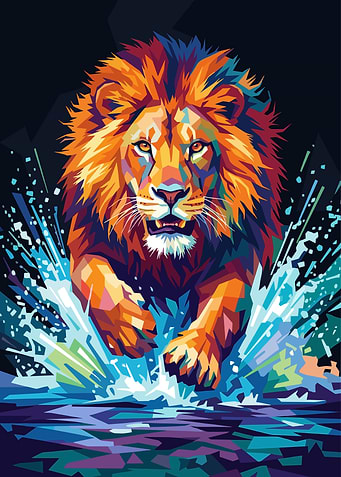 Geometric Pop Art Lion Running