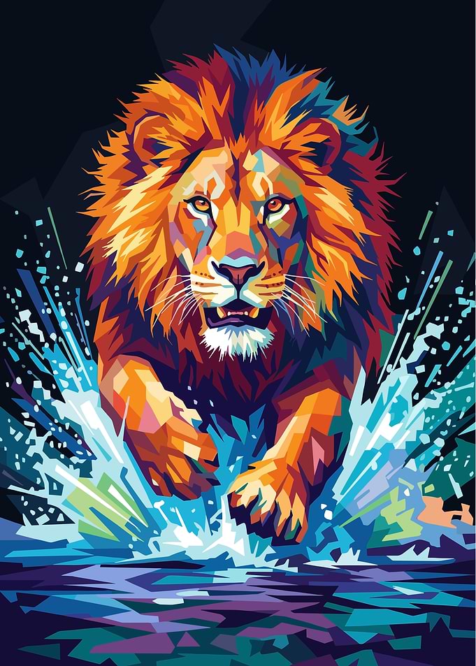 Geometric Pop Art Lion Running