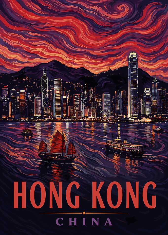 Van Gogh Style Hong Kong Skyline