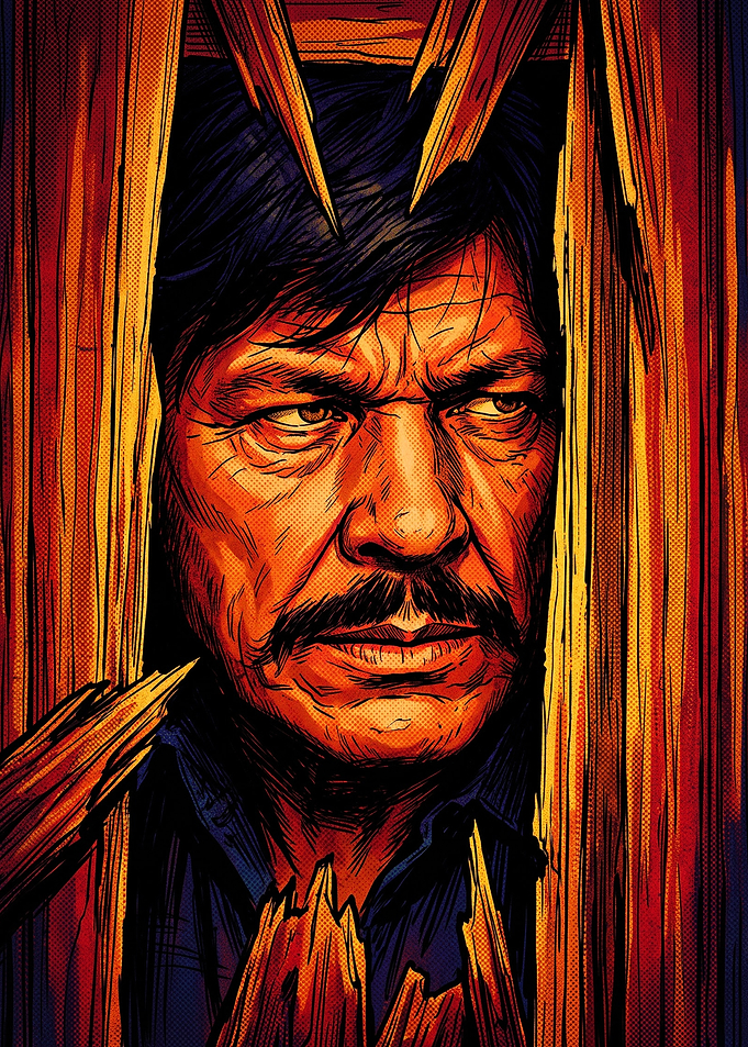 Charles Bronson Portrait Through Broken Wood