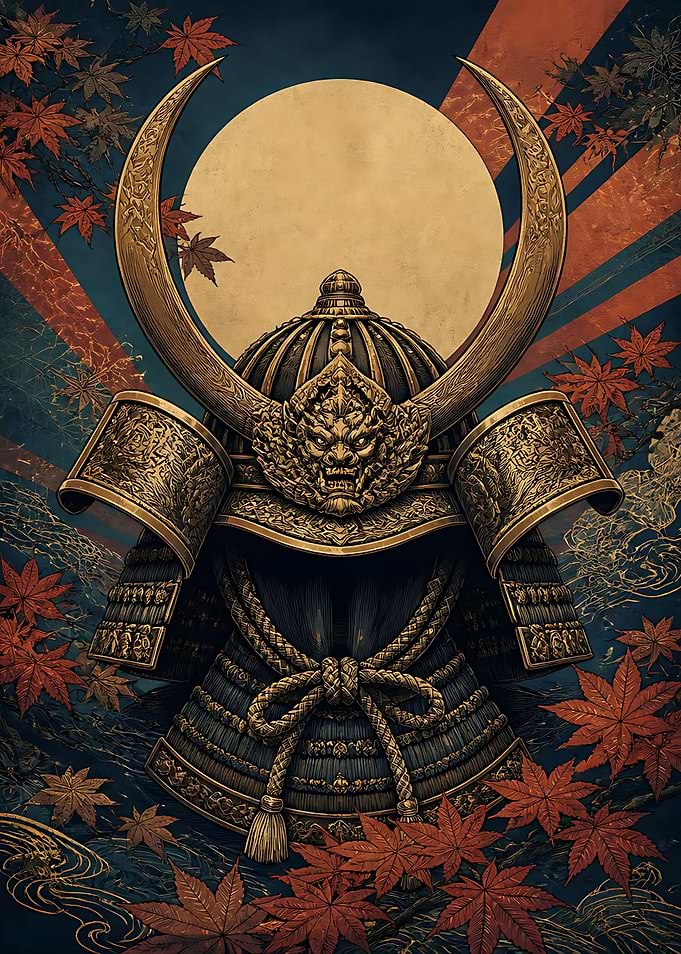 Ornate Samurai Helmet with Maple Leaves