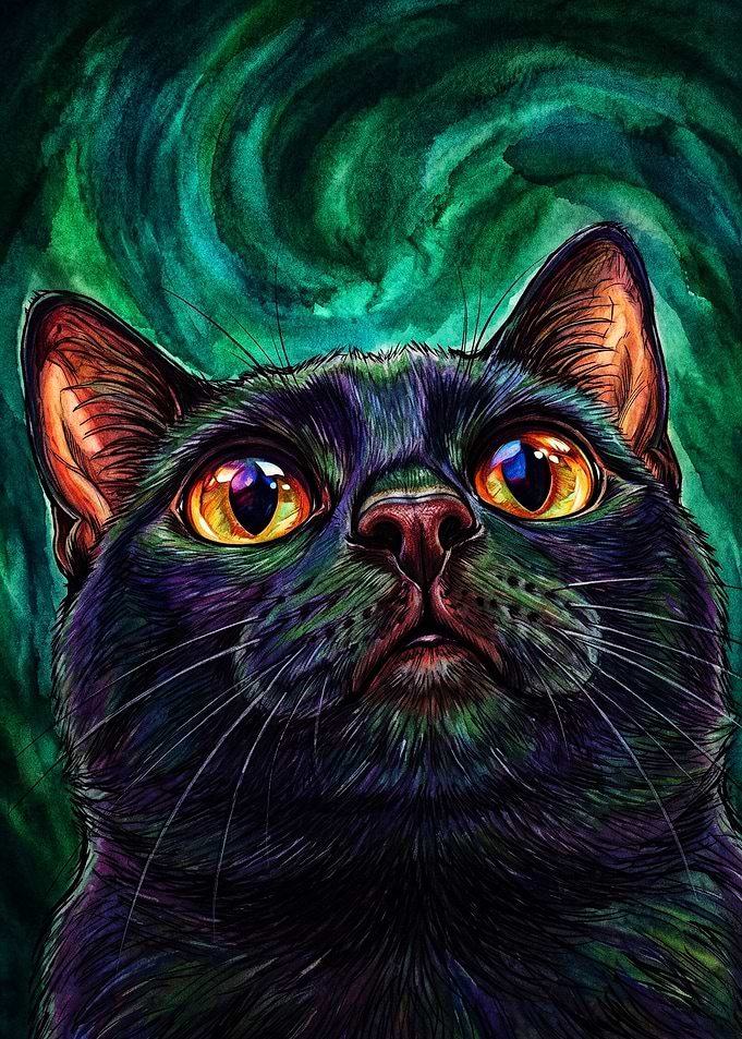 Mystical Black Cat Portrait