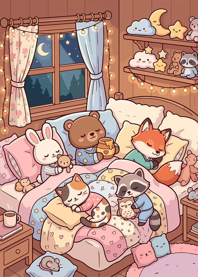 Cute Animals Sleeping in Bed