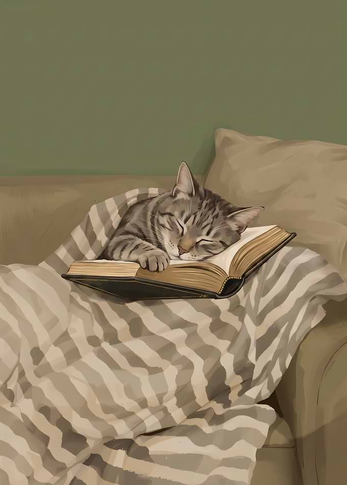 Cozy Tabby Cat Sleeping on Book