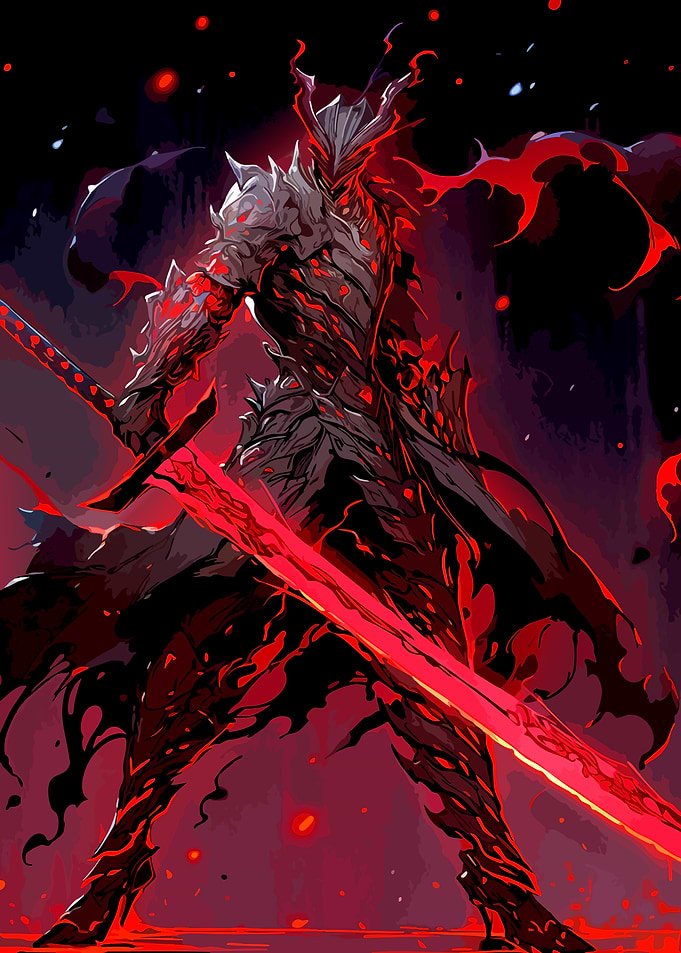 Dark Knight with Glowing Red Sword