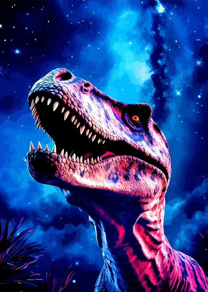 Neon T-Rex in Cosmic Space