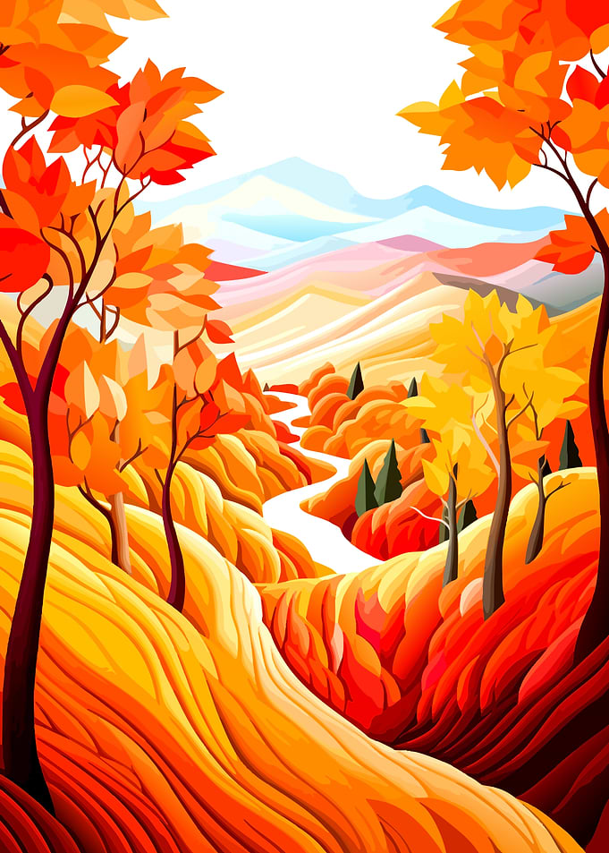 Vibrant Autumn Landscape Illustration