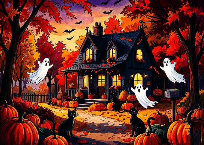 Spooky Halloween House with Ghosts