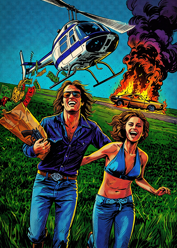 Outlaw Couple Escaping in Retro Style