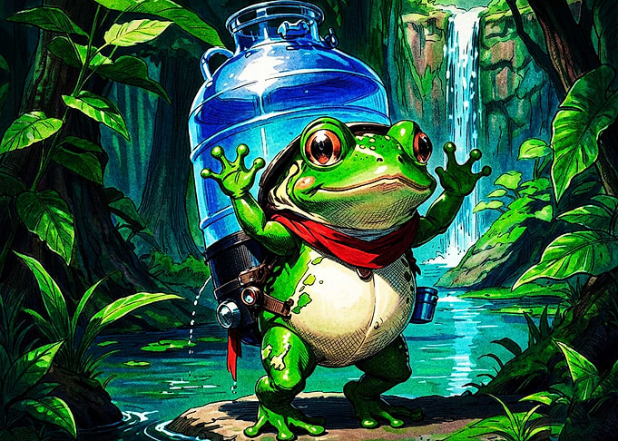 Adventurous Frog Carrying Water Jug